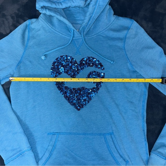 Y2K Hollister Blue Heart Sequin Bird Logo Fleece Sweatshirt/Hoodie - Picture 6 of 7